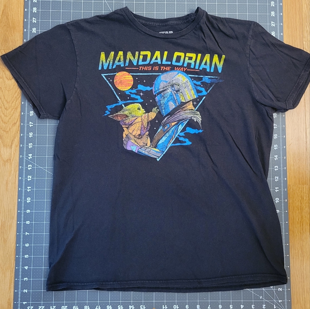 MAD Engine Mandalorian Black Tee with Colorful Graphic